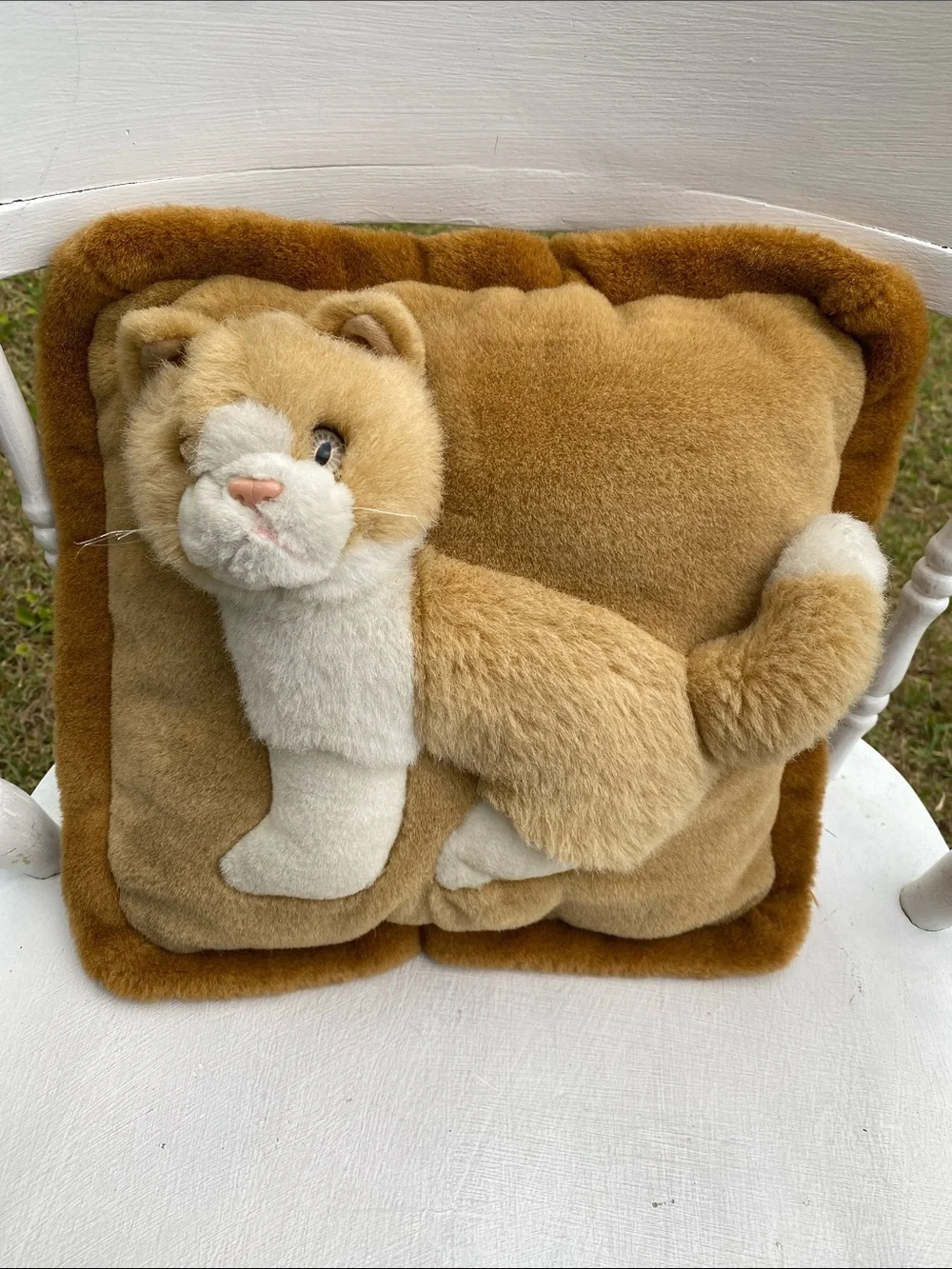 Vintage Kitty Cat Plush Pillow, Accent Tan & Cream Cozy Decorative Cushion 3D